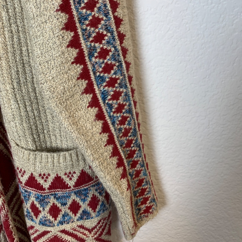 Lucky Brand Aztec Tribal Open Front Hooded Cardigan Size Small Pockets Boho - Picture 9 of 15